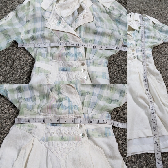 Vintage white green lace panel collared wrap style romper XS - Picture 13 of 13